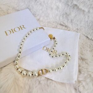 Dior Pearl & CD Logo Choker Necklace